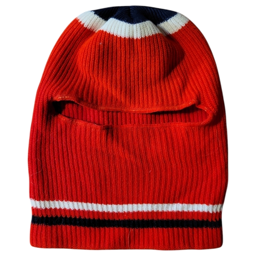 Vtg 60's Wigwam Mills Balaclava Red White Black Knit Full Face Ski Mask